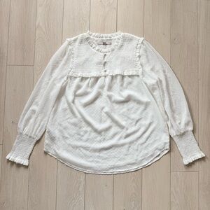 LOFT Ruched Detailed Polka Dot Blouse in White Women’s Size MP